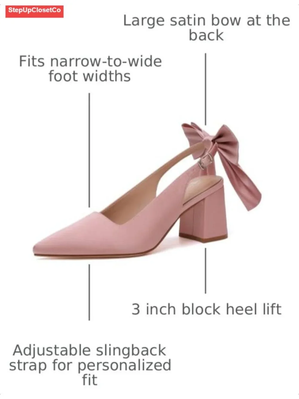 Women's Slingback Block Heels Pointed Toe Chunky Heels Office Work Pumps